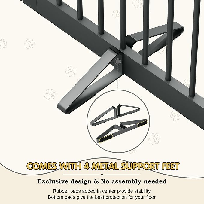 PUPETPO Freestanding Pet Gates with Walk Through Door, Dog Indoor Fence, Dog Gate for The House, Doorway, Stairs, Extra Wide Pet Gate, Support Feet Included, 120 Inch Wide, 6 Panels 24" Tall, Gray