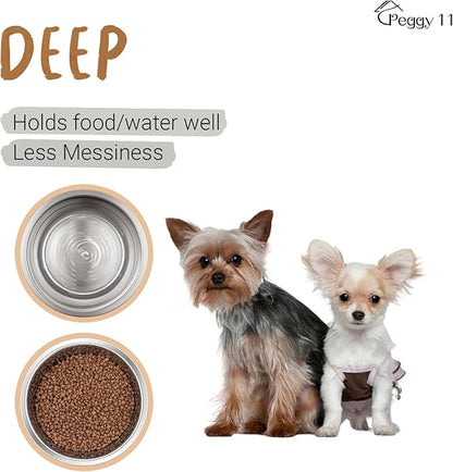 PEGGY11 Deep Stainless Steel Anti-Slip Dog Bowls - 2-Pack, 2 Cups