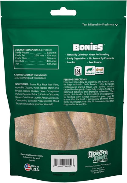 Green Pet Organics BONIES Natural Calming Formula Dog Treats - Contains Chamomile & Lavender, Help Anxiety, Excessive Barking & Trembling, Chicken Flavor, Large, 5 Bones