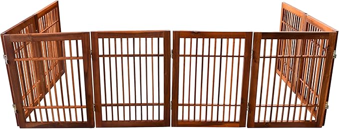 Urnporium Freestanding Wooden Dog Gate Foldable Indoor Pet Gate No Drill Expandable Barrier for Doorways Stairs Hallways Portable Wood Fence for Small Dogs & Puppies (Brown Pet Gate, 8 Panel 24" Tall)