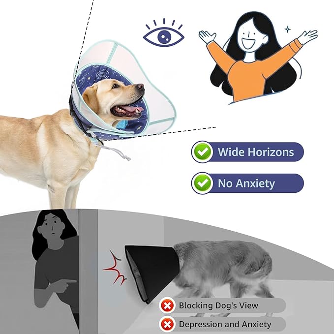 SCENEREAL Dog Cone for Dogs After Surgery, Adjustable Cone Collar Alternative to Stop Licking for Wound Care, Spay, Neuter, Soft Recovery Cone E-Collar Neck Collar for M L Size Dogs, Planet M