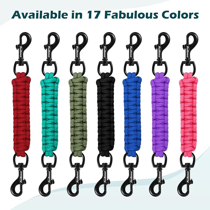 PetBonus Dog Collar Safety Clip, Handmade Backup Safety Strap for Dog Harness, Prong, Pinch Collar, Double Ended Clasp Leash Connector (Neon Green)