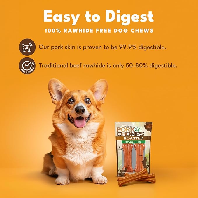 Pork Chomps Roasted Pressed Pork Skin Dog Chews, 4.5-inch Bone, 2 Count
