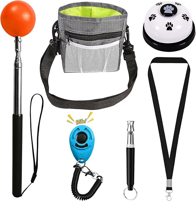 Pet Training Kit -Target Stick,Training Clicker,Whistle,Bell,Treat Pouch- Dog Training Equipment Tools, Agility Training Lure Course For Dogs,Cat Toilet Trainer Kit, Kitten Puppy Behavior Aids Trick