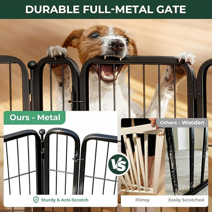 FXW Dog Gate Extra Wide Designed for Indoor Use, Adjustable Width Up to 92-inch Wide (24" H 4 Wire Panels for Puppies and Small Dogs), Black