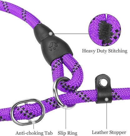 TagME Slip Leads for Dogs that Pull, 6 FT No-Pull Training Leash with Lock, Escape-Proof Design, Reflective & Padded Handle for Large Dogs, Purple