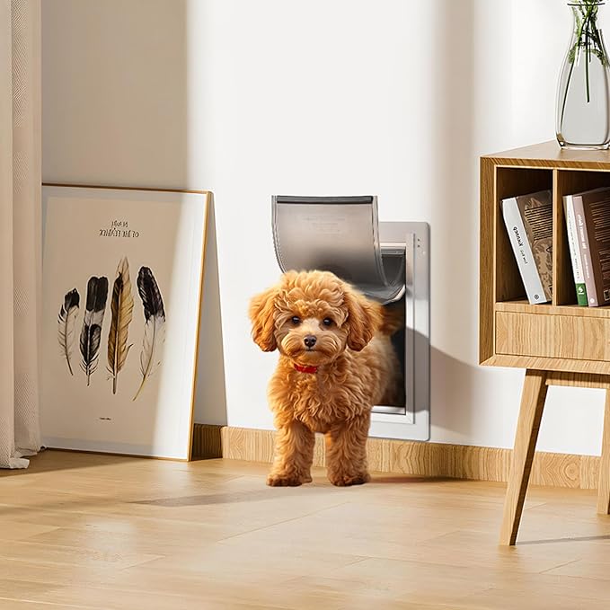 VEVOR 3-Flap Pet Door for Wall, Metal Frame with Lock, Energy-Efficient Insulated Pet Door, Easy to Install in Interior or Exterior Walls, Dog Door for Medium Dogs (White-Medium)