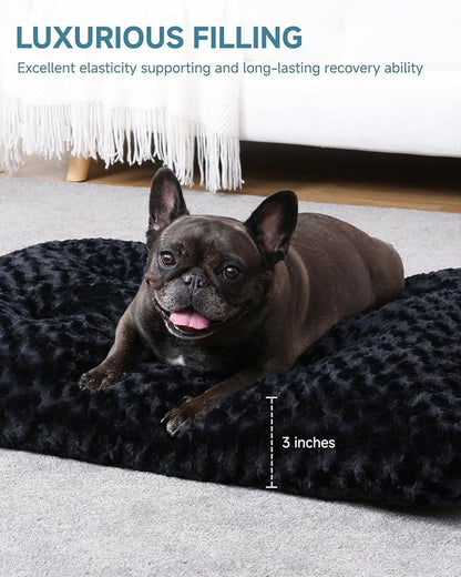 KSIIA Washable Dog Bed Anti-Slip Dog Crate Beds Deluxe Plush Kennel Pad Comfy Pet Sleeping Mat for Medium Dogs, 29" x 21", Black