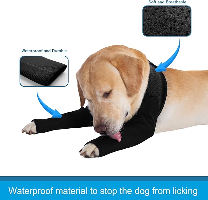 Coodeo Dog Recovery Sleeves, Cone Collar Alternative, Abrasion Resistant Dog Recovery Suit, Washable 2.5mm Thick and Waterproof, Pet Wounds Prevent Licking, Biting (Black, S)