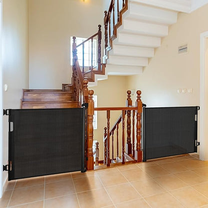 2-Pack Retractable Baby Gate for Stairs-33”Height, Expands up to 55”Width-Safety Gate for Infants, Toddlers, Dogs & Pets-Easy Install, Secure Closure, Black Mesh Design for Indoor & Outdoor Use