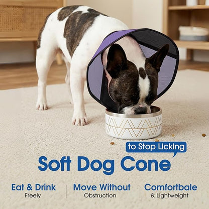 Dog Cone - Soft Cone for Dogs to Stop Licking, Adjustable Dog Recovery Collar with Double-Layer Design, Pet Cones Alternative After Surgery for Wound Care, Spay, Black Medium