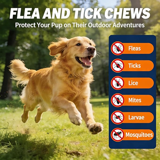 180 Cts, Flea and Tick Prevention for Dogs Chewables, Oral Flea Pills for Dogs Puppy, Natural Dog Flea and Tick Treatment, Skin & Coat Support Supplement, Soft Chews