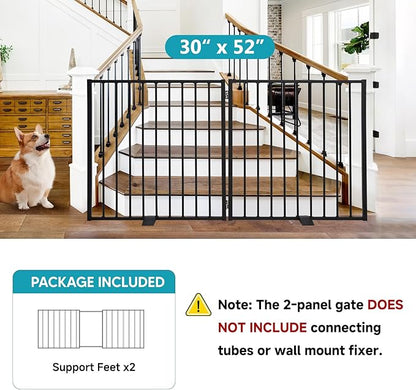 Snagle Paw Extra Wide Dog Gate,Free Standing Dog Fence with Door, Up to 52 Inch Wide Pet Gate with Support Feet for Stairs, Hallways, Doorways, Yard (Black, 2 Panels)