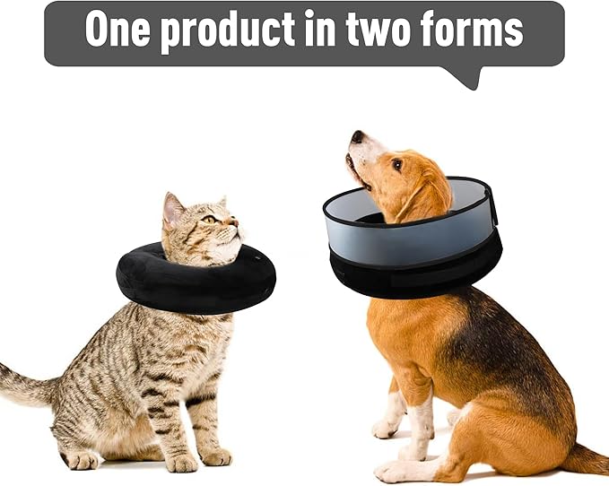 Inflatable Dog Cone, Soft Dog Cone Collar After Surgery for Alternative with Enhanced Anti-Licking Guard Shield Adjustable Detachable, Elizabethan Collar (S, Black)