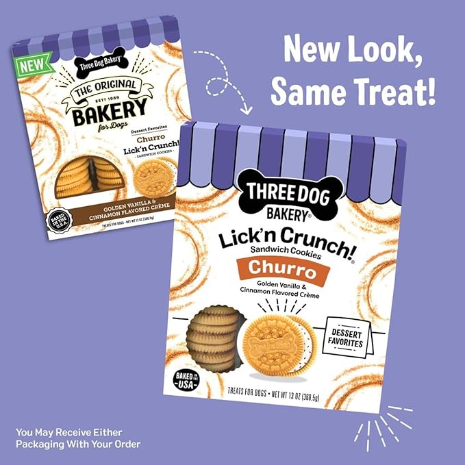 Three Dog Bakery Churro Lick'n Crunch Vanilla & Cinnamon Crunchy Dog Treats, 13-oz Box