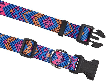 Mihqy Dog Collar with Bohemia Floral Tribal Geometric Patterns - Soft Ethnic Style Collar Adjustable for Small Medium Large Dogs(Orange Ethnic Style,XS)