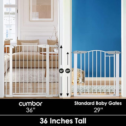 Cumbor 36" Extra Tall Baby Gate for Stairs, 29.7-40.6" Wide Dog Gate for Doorways, Pressure Mounted Auto-Close Pets Gates for Dogs Indoor, Durable Safety Child Gate, Mom's Choice Awards Winner, White