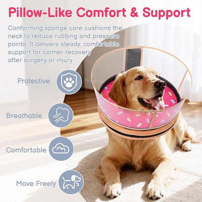 Sponge Dog Cone After Surgery, No Inflation Required Dog Donut Collar to Stop Licking, Inflatable Cone Alternatives for Large Pets, Soft Recovery Collar with Protective Shield (Donut, XL)