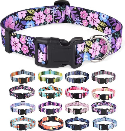 Mihqy Dog Collar with Bohemia Floral Tribal Geometric Patterns - Soft Ethnic Style Collar Adjustable for Small Medium Large Dogs(Floral Pink,XS)