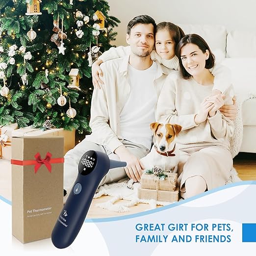 Pet Ear Thermometer for Dogs, Cats, and Livestock, Long Probe Designed, ℃/ ℉ Convert and Sound Switch Dedicated Button, 1 Second Measurement, 20 pcs Pet Swabs Included(Blue)