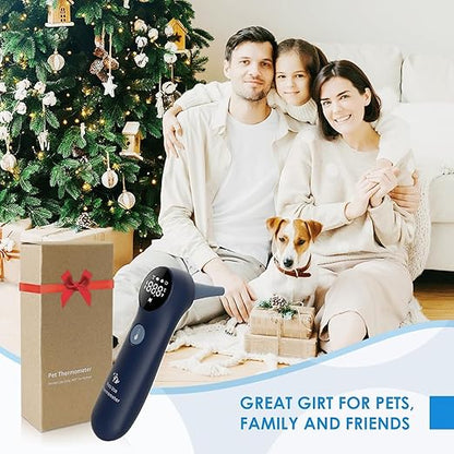 Pet Ear Thermometer for Dogs, Cats, and Livestock, Long Probe Designed, ℃/ ℉ Convert and Sound Switch Dedicated Button, 1 Second Measurement, 20 pcs Pet Swabs Included(Blue)