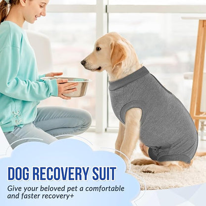 Lukovee Recovery Suit for Dogs, Onesie Surgery Recovery Suit for Female Male Dogs, Abdominal Wounds Cone E-Collar Alternative Prevent Licking Spay Recovery Suit (GY,XXL)