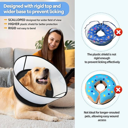 2-in-1 Upgraded Inflatable Dog Cone Collar with Detachable Anti-Licking Shield, Soft Adjustable Elizabethan Collar for Dogs After Surgery (XL, Black)