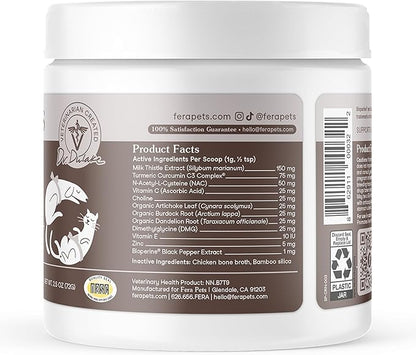 Fera Pets Liver Supplement for Dogs & Cats with Milk Thistle, Choline & Turmeric - Organic Botanicals - Enhances Liver Function, Immunity, Detoxification, & Metabolic Function - Powder - 60 Scoops