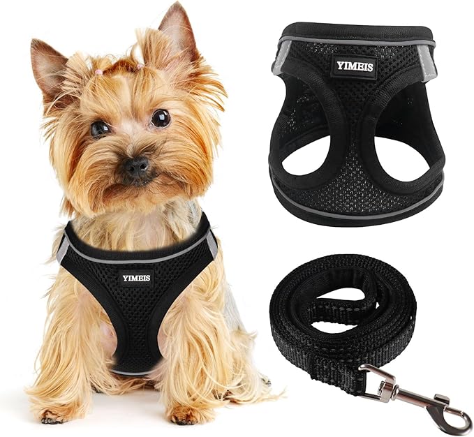 Dog Harness for Small Dogs, Small Dog Harness and Leash Set, Honeycomb Grid, Reflective Lightweight Harness & Anti-Twist Pet Lead (Multi Color, XS-Black)