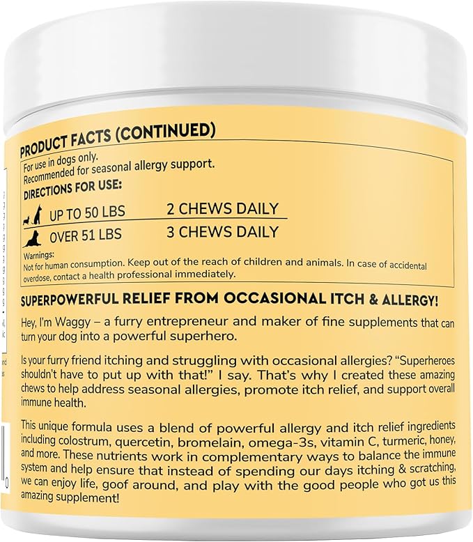 Premium Dog Allergy & Itch Relief Chews – Dog Allergy Relief Chews for Itch Relief, Skin & Coat, Anti-Itch, Scratching, Immune Support & Seasonal Allergies – Itchy Skin Relief Supplement - 90 Chews