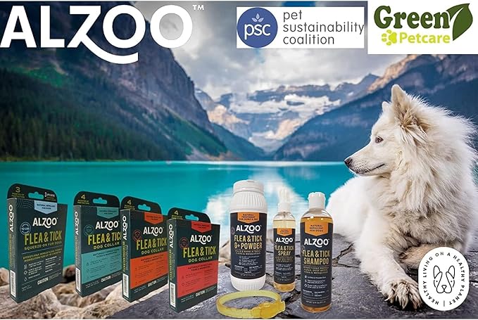 ALZOO Flea & Tick Dog Collar - Helps Repel Fleas, Ticks & Mosquitoes - 100% Plant-Based Active Ingredients - Waterproof - Up to 4 Months Protection - Medium-Sized Dogs: 16-40 lbs - Pack of 2