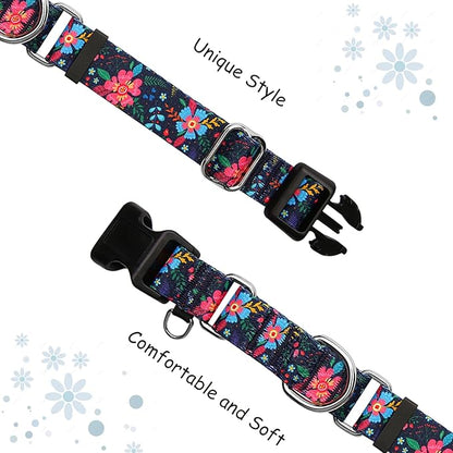 Martingale Collar for Dogs Floral Dog Collars for Small Medium Large Dogs with Buckle Adjustable Soft Nylon Dog Collar (Blue Pink Flower, XSmall)