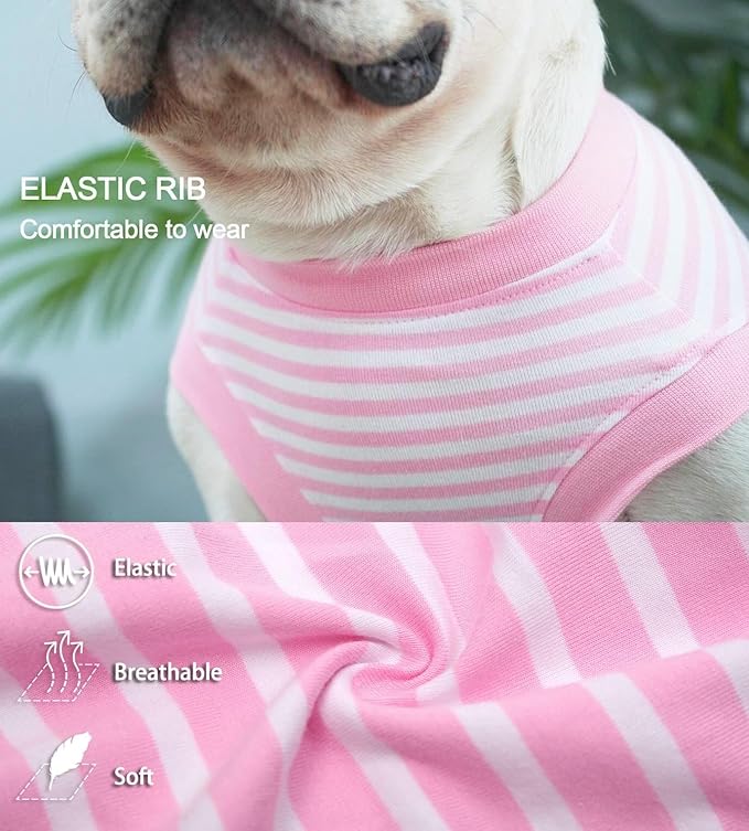 Dog Pink Recovery Suit for Large Female Spay,Male Dog Surgery Suit,Narrow Pink-White 3XL