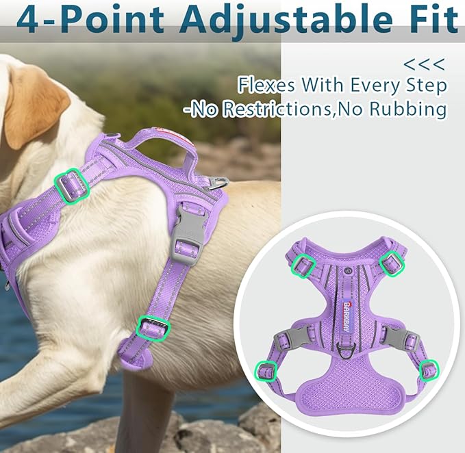 BARKBAY Dog Harness No Pull with ID Tag Pocket - Heavy Duty, Reflective, Easy Control for Large Dogs(Violet Purple,L)