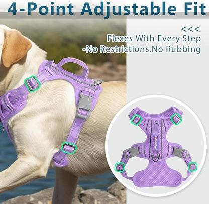 BARKBAY Dog Harness No Pull with ID Tag Pocket - Heavy Duty, Reflective, Easy Control for Large Dogs(Violet Purple,XL)