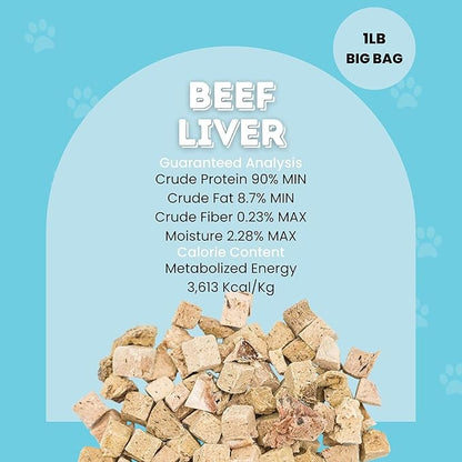 hotspot pets Freeze Dried Beef Liver Treats for Cats & Dogs - 1LB Big Bag 300+ Pcs - Made in USA, Single Ingredient, All Natural Grain-Free Beef Liver - Perfect for Training, Topper or Reward Snack
