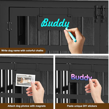 EasyCom 41"/33"/27" Dog Crate Furniture with Name Tag, Heavy Duty Dog Kennel Indoor for Medium Dogs, Double-Doors Sturdy Metal Dog Cage for Anxiety Dog, Decorate House as TV Stand, End Table