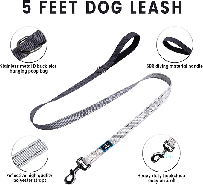 Roses&Poetry Puppy Dog Harness and Leash Set, No Pull Dog Harness Adjustable Reflective, Dog Halter Harnesses Comfort Padded Handle, Pet Harness for Training Outdoor Walking（BlackGray-M