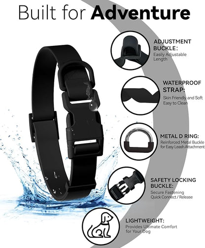 Waterproof Dog Collar, Rubber Adjustable Collars with Quick Release Buckle, Odor-Resistant, Easy to Clean Pet Collars for Small Medium or Large Dogs (Black, S 9.5-14.1 inch)