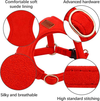 CHEDE No Pull Puppy Harness and Multifunction Dog Leash Set- 8 Colors Soft Adjustable No Choke Escape Proof Cute,Lightweight Pet Vest Harness for Small and Medium Dog (M, Red)