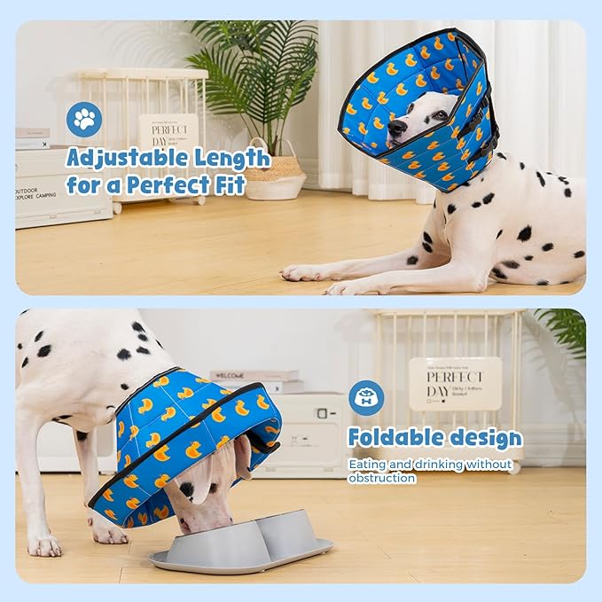 Avont Dog Cone Alternative, Adjustable Soft Comfy Foldable E Cones for Medium Large Dogs After Surgery, Escape-Proof Elizabethan Collar for Surgical Wound Recovery Stop Licking -Duck(L)