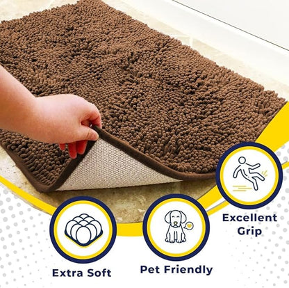 Muddy Mat® | Super Absorbent Door Mat Indoor, Microfiber Quick Dry Chenille Entryway Rug, Non-Slip Front Door Mat, Indoor Mats for Entryway, Machine Washable Pet Rug, Brown 36"x72"