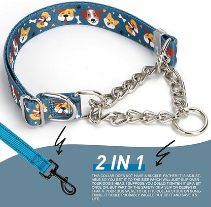 Adjustable No-Pull Dog Collar - Martingale Chain Collar with Safe Limited-Slip Design, Choker Training Collar for Medium, Large & XL Dogs(L)