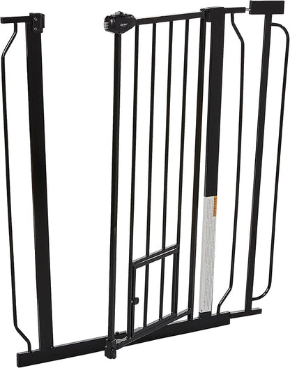 Carlson 36" Extra Tall Walk Through Dog Gate for Doorways & Bottom of Stairs, Metal Pet Gate with Small Pet Door, Expands 29.5”–36.5”, Black