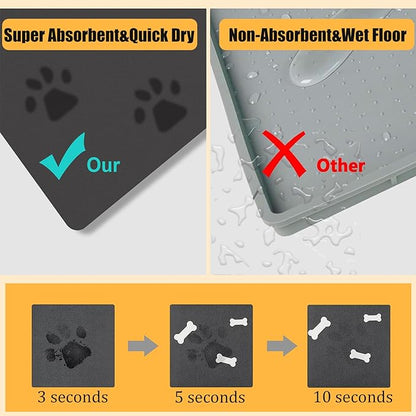 12"×20" Dark Grey Absorbent Dog Mat for Food and Water Bowl- Quick Dry Durable Feeding Mat for Dog and Cat Easy Cleaning Pet Supplies for Messy Pets