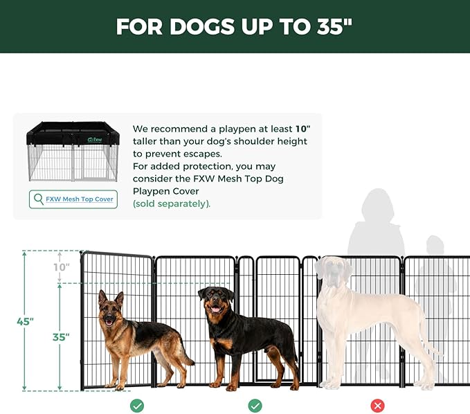 FXW Homeplus Unleashed Indoor Dog Playpen - Stress-Free and Safe Play, Heavy Duty 45 Inch 12 Panels with Connectors (Pack of 2) for Puppy and Small Dogs, Black│Patented