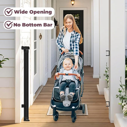 42" Extra Tall Retractable Baby Gates for Stairs, 76" Wide Dog Gate Indoor Outdoor for Doorways Deck Kitchen, Long Mesh Safety Gate for Child Toddler, Prevent Pet from Jumping Over, Black