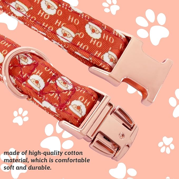 Christmas Dog Collar and Leash Set Girls Adjustable Puppy Collars with Christmas Bow Tie for Small Medium Large Female Dogs, Red Santa Claus, L