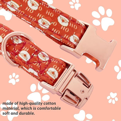Christmas Dog Collar and Leash Set Girls Adjustable Puppy Collars with Christmas Bow Tie for Small Medium Large Female Dogs, Red Santa Claus, M