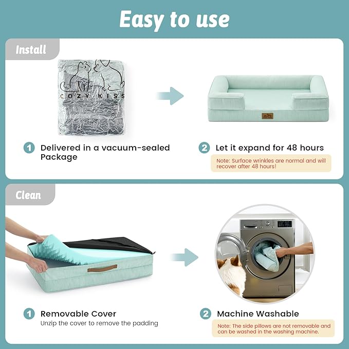 Cooling Dog Bed for Extra Large Dogs 44x32 inch, Q-Max >0.4 Summer Cool Orthopedic Foam Pet Sofa Bed with Sides, XL Size Bolster Anti-Slip Couch with Washable Removable Cover, Green